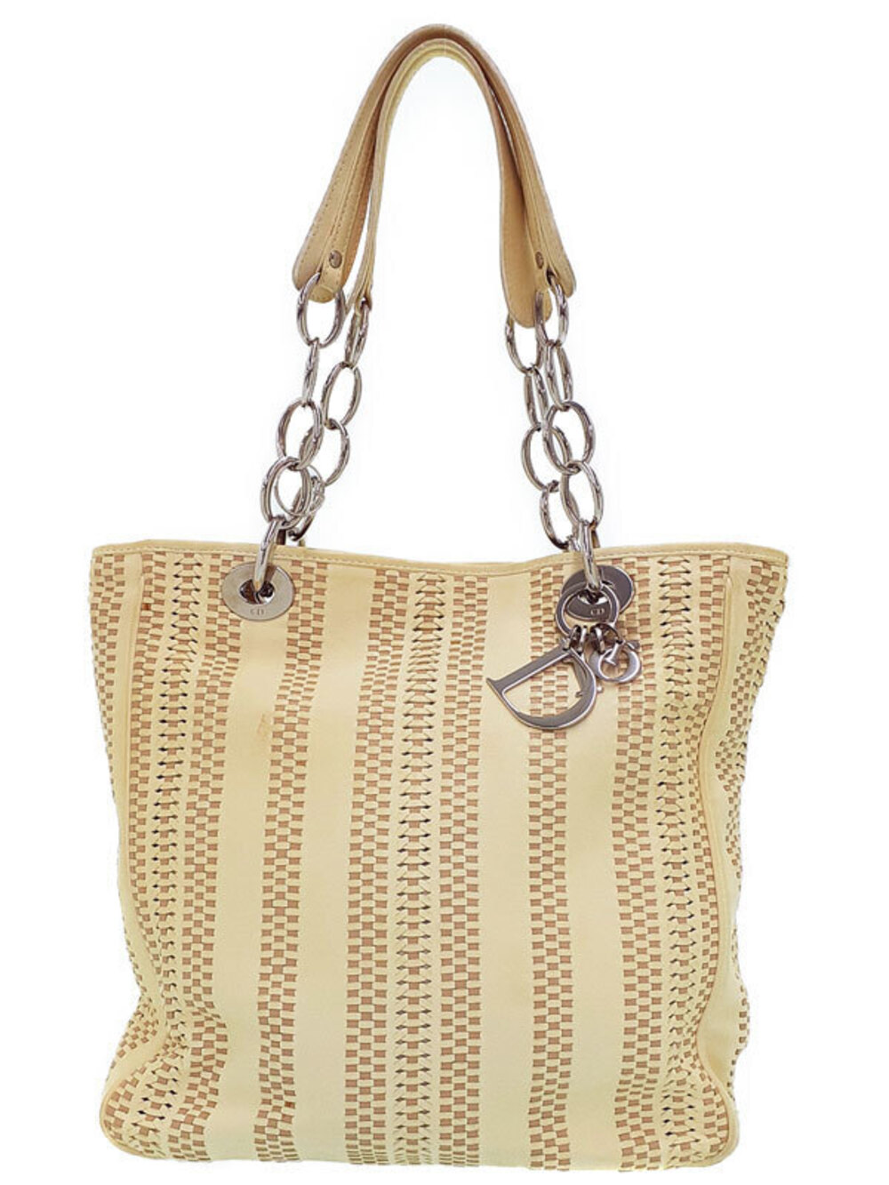Christian Dior Woven Soft Lady Dior Tote soft Beige Cream leather